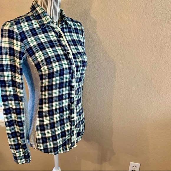 Splendid Flannel Top Small Plaid Cotton Blue Cream Flannel Grey Thermal Panels - Picture 4 of 15